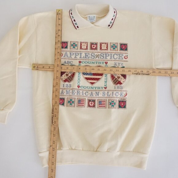 Vintage Cream Cotton Cabincore Eclectic Grandpa Country Graphic Sweatshirt L - Picture 3 of 10